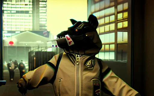 Image similar to Screenshot from the PC game Payday 2 demonstrating the fursuit unlock