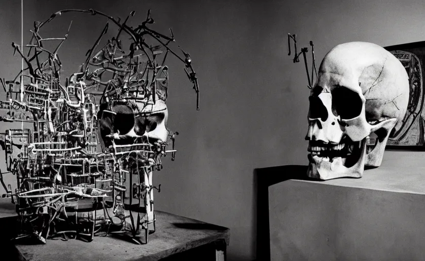 Image similar to photograph of a skull machine built by basquiat perfect composition masterpiece dramatic lighting