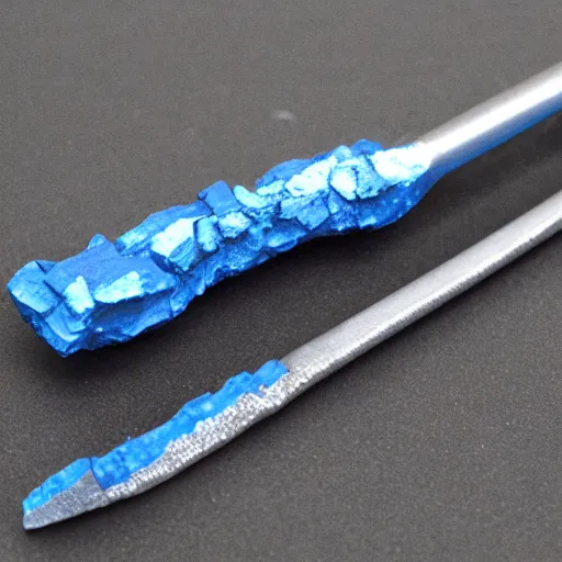 Image similar to a realistic pickaxe made from blue diamonds