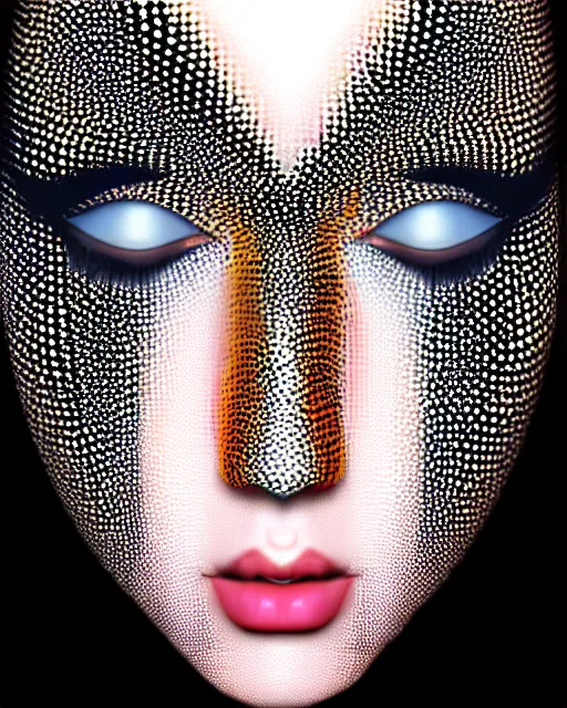 Image similar to a beautiful female face made of illusory motion dazzle camouflage perlin noise optical illusion