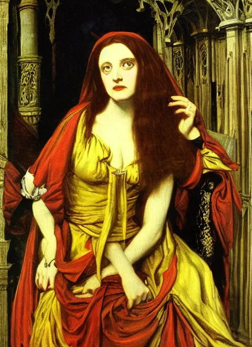 Image similar to morgan le fay and, oil painted by frederick sandys,