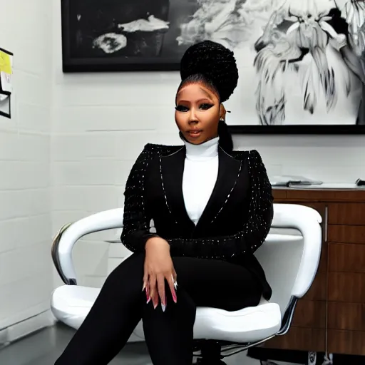 Image similar to nicki minaj sitting in white office