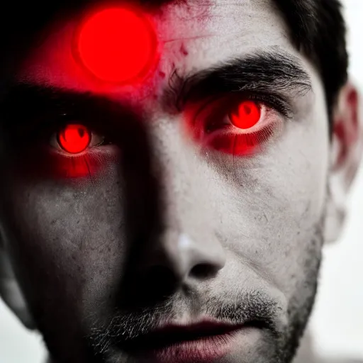 Image similar to a man with red glowing eyes