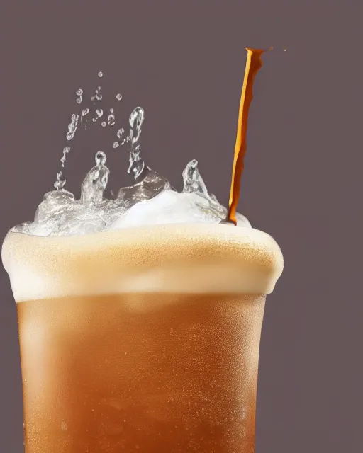 Prompt: a goddess made of foam and delicious golden-brown soda bursting out of a frosty mug of root beer, dynamic, angled view, laughing, cute, chubby, zaftig, shiny, droplets in air, hyper realistic, 4k, artistic, ultra detailed, octane render, photorealistic, ultra realistic, 8k, character design by don bluth, appetizing, splashing