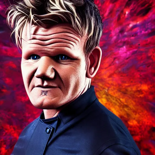 Image similar to photorealistic gordon ramsay is satan. hyperdetailed photorealism, 1 0 8 megapixels, amazing depth, high resolution, 3 d shading, 3 d finalrender, 3 d cinematic lighting, glowing rich colors, psychedelic overtones, artstation concept art.