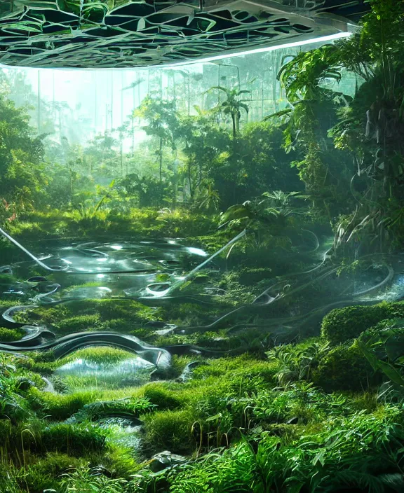 Prompt: intricate transparent clear see - through image of forge, lush botany, futuristic environment, ultra realistic, concept art, psychedelic, photorealistic, octane render, 8 k, unreal engine. art by nori inoguchi and sam kaplan and zachary goulko and christopher marley