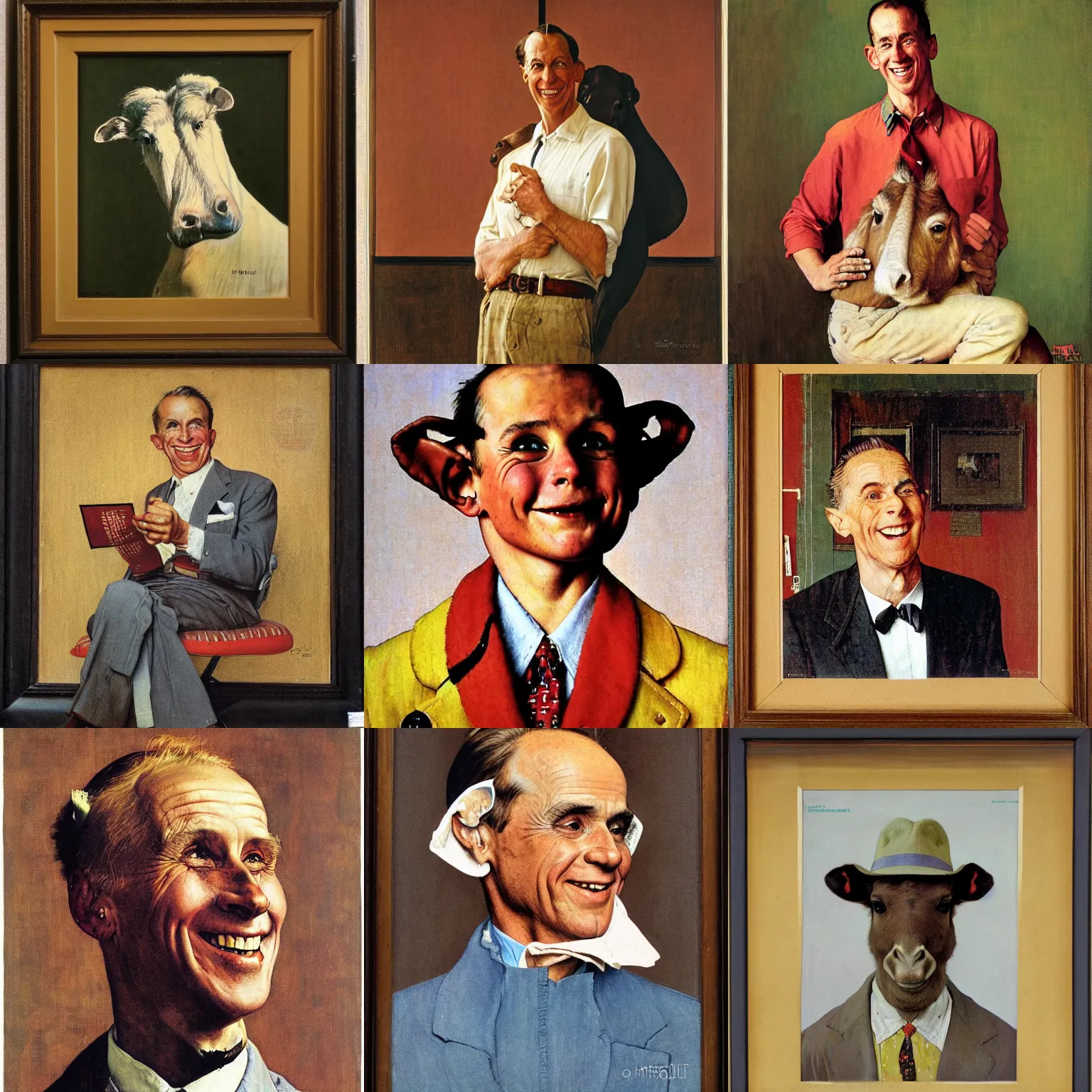 Prompt: Norman Rockwell portrait of a smiling ungulate dressed like a human