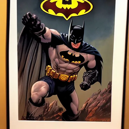 Image similar to an ultra - realistic portrait painting of batman in the style of frank frazetta. 4 k. ultra - realistic. highly detailed. dark fantasy. epic lighting.