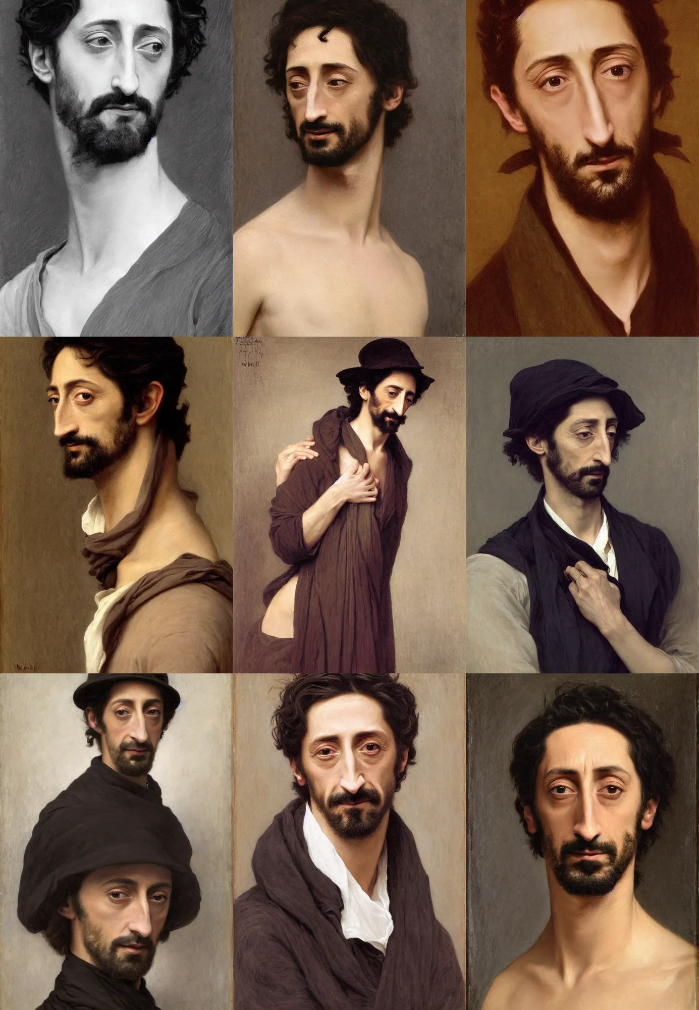 Image similar to portrait of adrien brody by william bouguereau