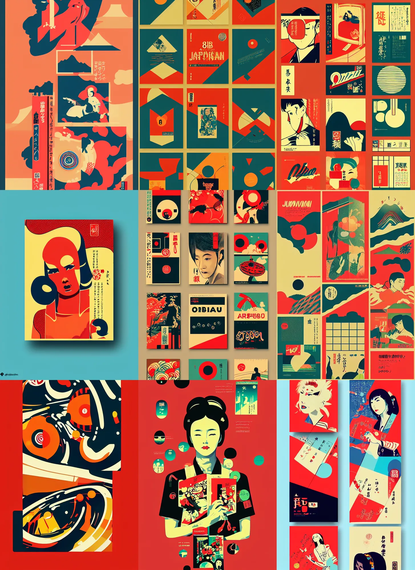 Prompt: beautiful illustration of layout of japanese pop art, obi strip, poster, album art, typography, logo, landscape, pinterest, dribble, influenced by retro and vintage, artstation, 8 k, user interface