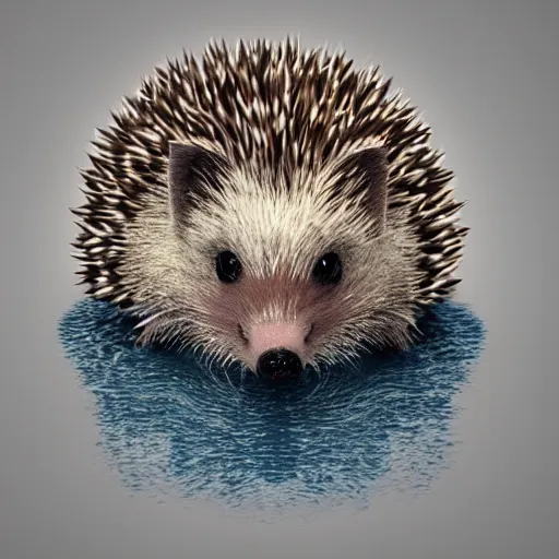 Prompt: beautiful hedgehog, fantasy, drawing, pencil cute, the creation process, rendered in octane, pools of water