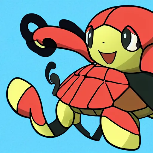 Prompt: illustration of an new pokemon inspired by an turtle and an monkey, in pokemon artstyle