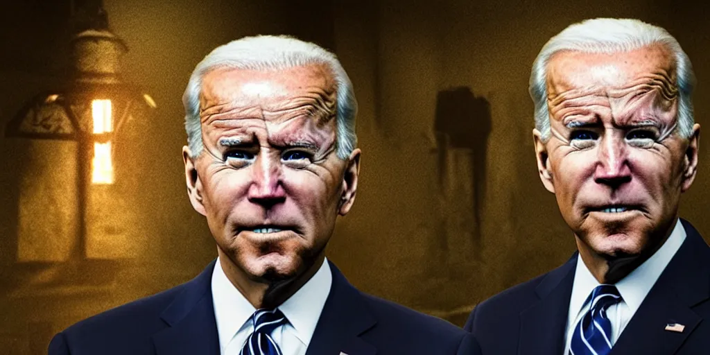 Image similar to sad joe biden portrait in a demonic dark dungeon, atmospheric, ambient, volumetric lighting, unreal engine, octane render, high resolution, detailed, award - winning, photograph, no artifacts