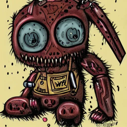 Prompt: dark art grunge cartoon drawing of a teddy bear with bloody eyes by - invader zim, loony toons style, horror theme, detailed, elegant, intricate