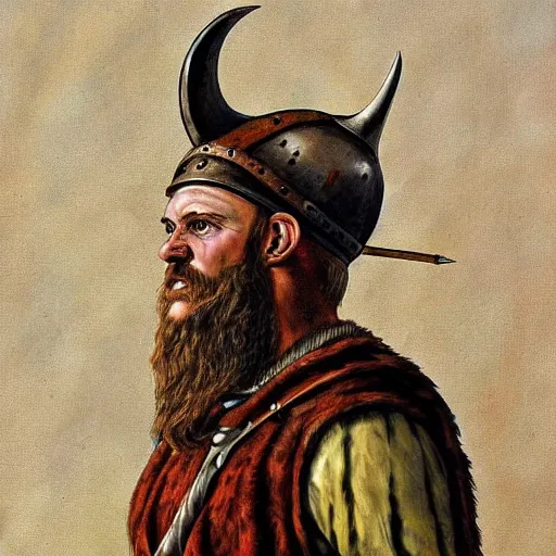 Image similar to a Viking painted by Heraldo Ortega, highly detailed