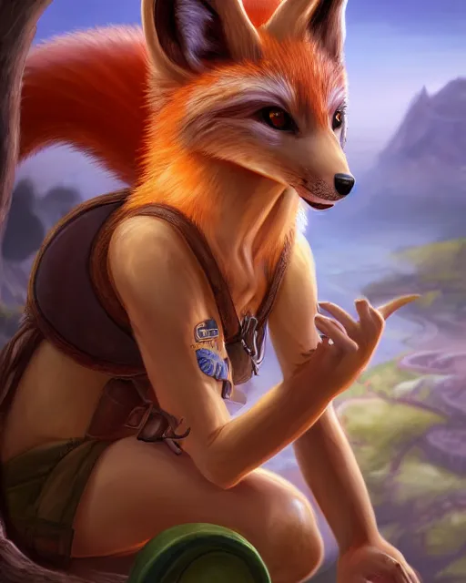 Image similar to award - winning extremely detailed fantasy art of a cute female innocent eyes anthropomorphic vulpes vulpes fulva wearing polo shirt and cargo shorts, 4 k