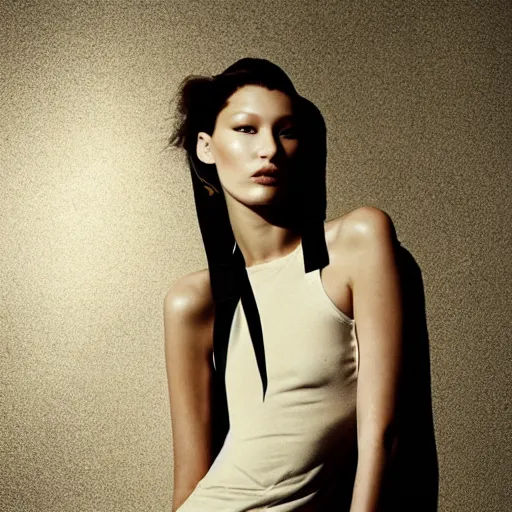 Prompt: bella hadid as maison margiela model. long exposure