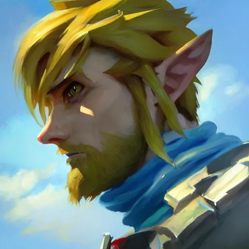 Prompt: greg manchess portrait painting of link from legend of zelda as overwatch character, medium shot, asymmetrical, profile picture, organic painting, sunny day, matte painting, bold shapes, hard edges, street art, trending on artstation, by huang guangjian and gil elvgren and sachin teng