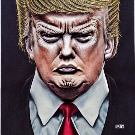 Prompt: Portrait by H.R.Giger of Trump Abomination, photo-realistic, 2K, highly detailed