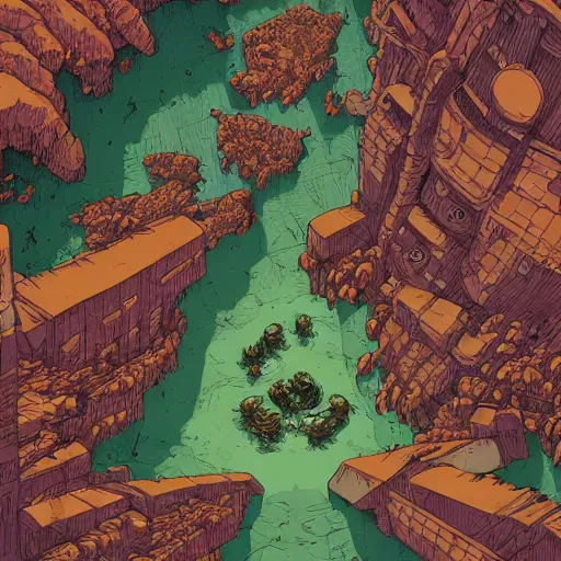 Image similar to cell shaded adult animation, a birds eye view overlooking a walled off ancient fantasy city being attacked by horrific monsters, surrounded by mountains and trees of greens and browns, rivers, concept art by josan gonzales and wlop, Laurie Greasley, Jordan Grimmer, Beksiński and james jean, highly detailed, sharp focus, Trending on Artstation, HQ, deviantart, art by artgem