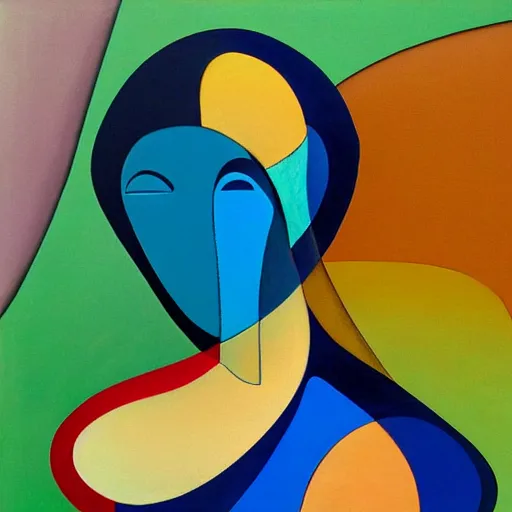 Prompt: woman woman as the natural landscape, her curves form the mountains and rivers of this land, high quality art in the style of cubism and georgia o'keefe,