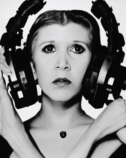 Image similar to carrie fisher photographed by helmut newton, 1977, studio photography, award winning, cdx