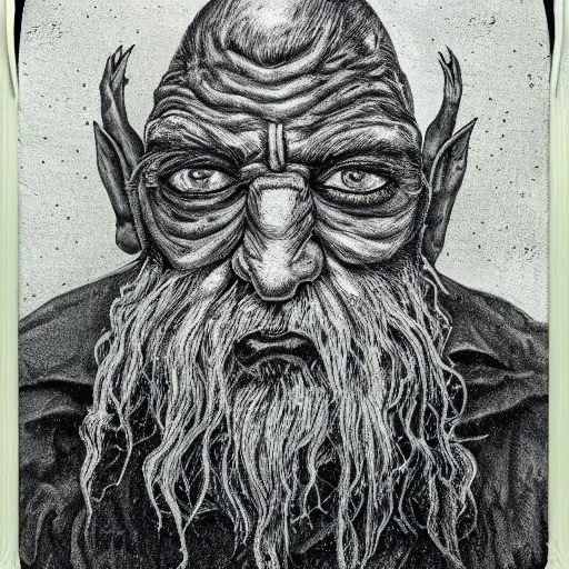 Image similar to portrait of the exiled god, polaroid, cosmic horror, photo realistic, flesh, nightmare, demon, old man, beard, no eyes, hate, anger, monster