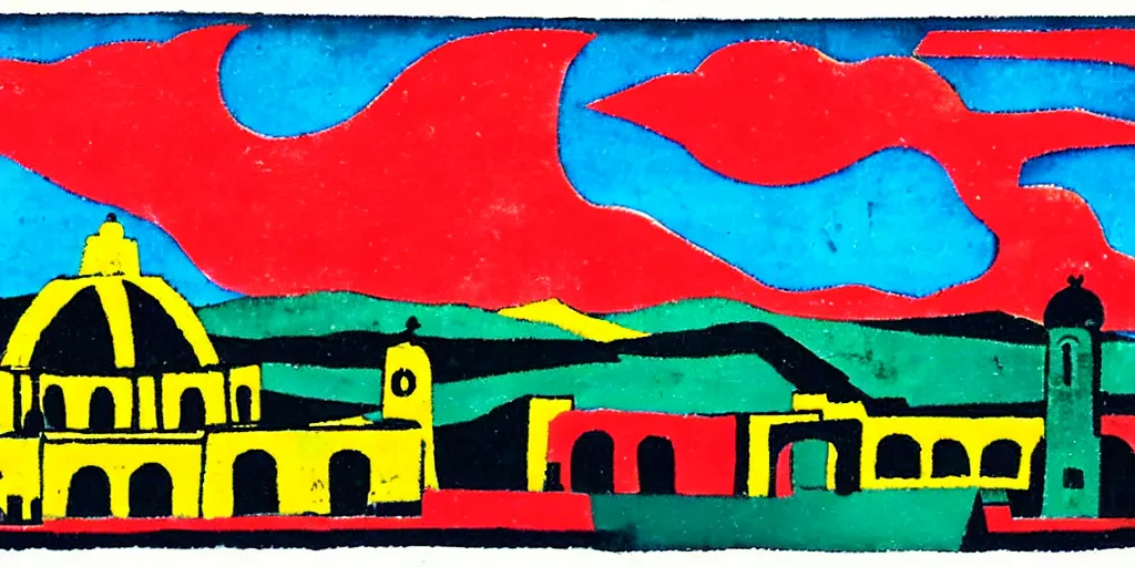 Image similar to Oaxaca city in the style of Rufino Tamayo