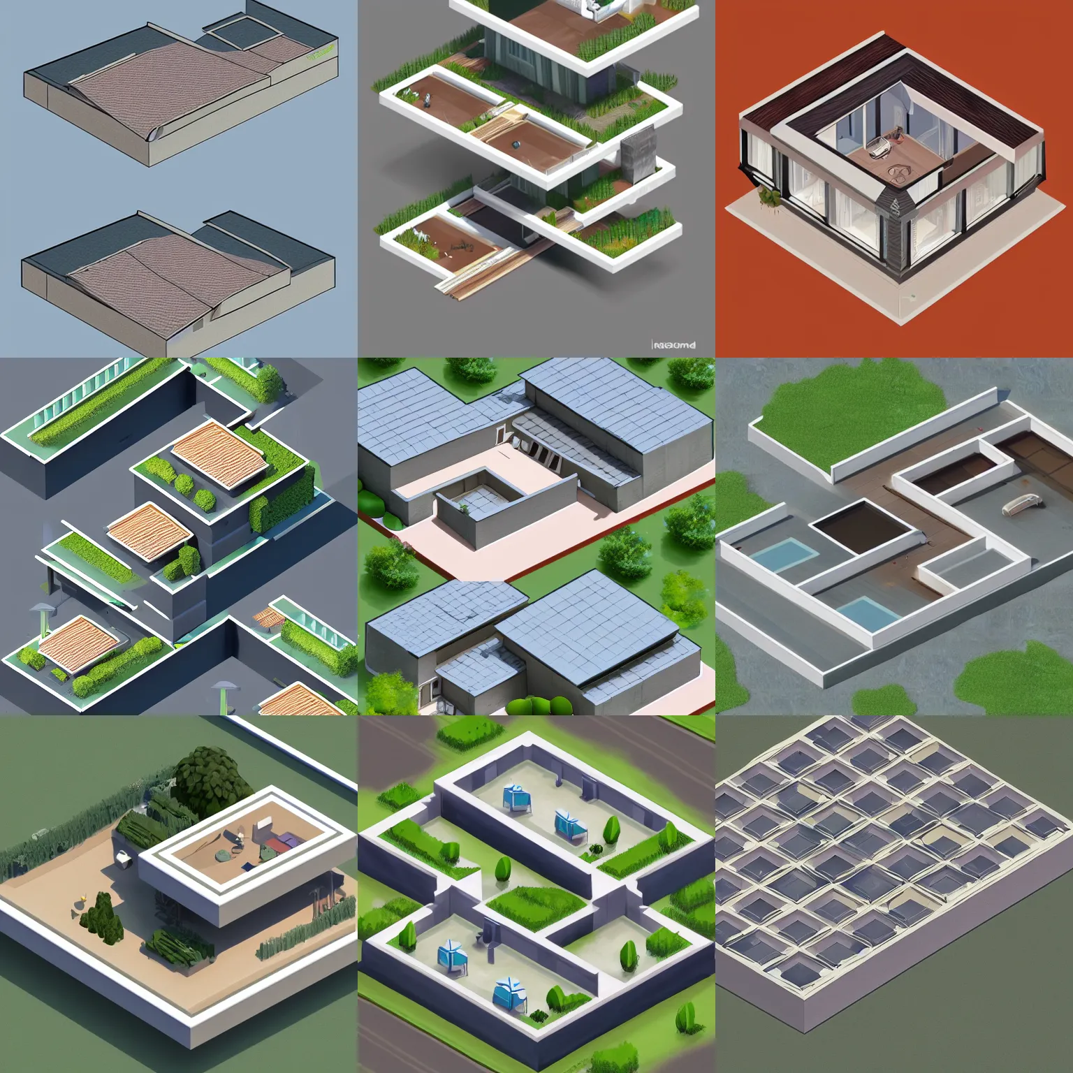 Prompt: isometric flat roof house, concept art, by senior environment artist, featured on polycount, romanesque, 2d game art, isometric, artstation
