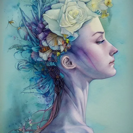 Prompt: watercolor flower by anna dittmann, by marco mazzoni