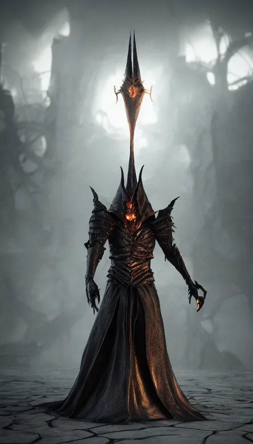 Image similar to The Dark Lord Sauron, ultra detailed, octane render, super realistic, unreal engine 5, atmospheric lighting