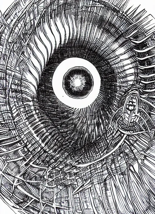 Image similar to a micron pen drawing of a wormhole, intricate