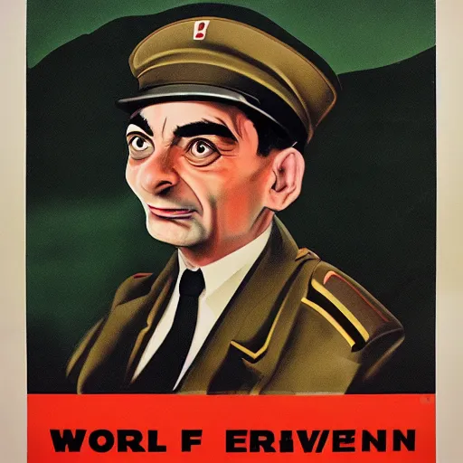 Image similar to World War 2 propaganda poster about Mr Bean