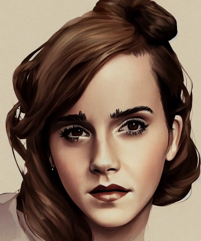 Image similar to emma watson in pinup style, elegant, digital painting, trends on artstation, concept art