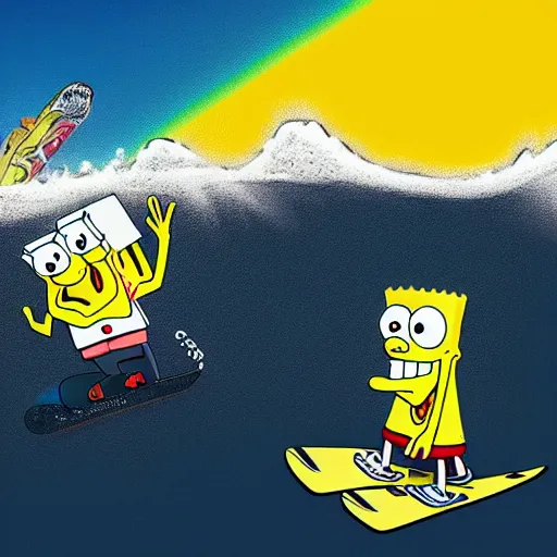 Prompt: spongebob snowboarding on lava