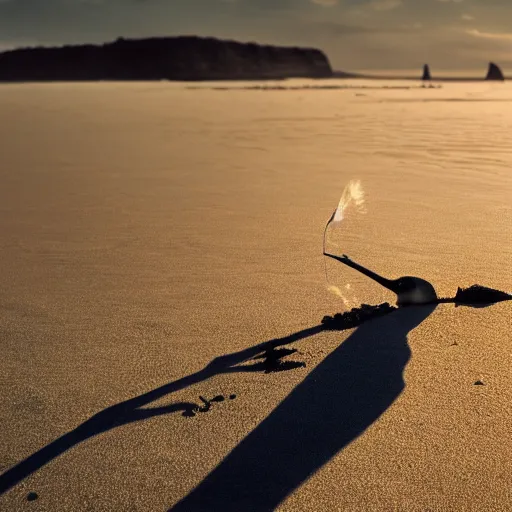 Image similar to photo of a penguin writing with a stick in the sand, sunset natural geographic, award winning