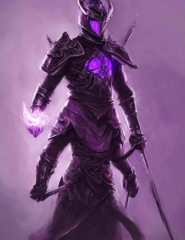 Image similar to a masked warrior in purple armour glowing violet, wielding a large purple sword that flashes with lightning, by frank fazetta and peter mohrbacher, trending on artstation, digital art, 4 k resolution, detailed, high quality, hq artwork, coherent, insane detail, concept art, character concept, character full body portrait