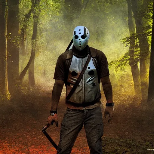 Image similar to jason voorhees meets deadpool in the woods digital art 4 k detailed super realistic