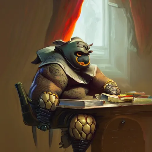 Image similar to a insanely detailed painting of a fat masked superhero wearing a costume sitting at a desk, staring at the nervously at the computer typing, in the style of peter mohrbacher, dramatic lighting and composition, trending on artstation, concept art, comic book
