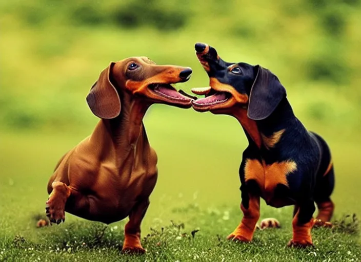 Prompt: Dachshund Tyrannosaurus Rex, National Geographic photo