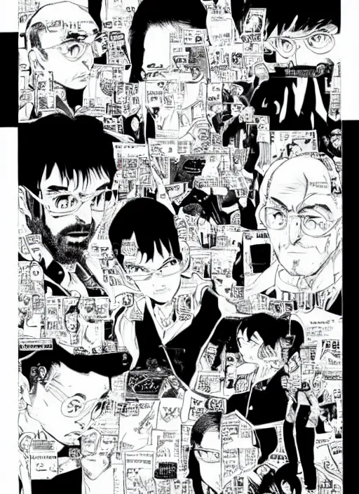 Image similar to steve jobs manga, final page, by katsuhiro otomo and hiroya oku and makoto yukimura