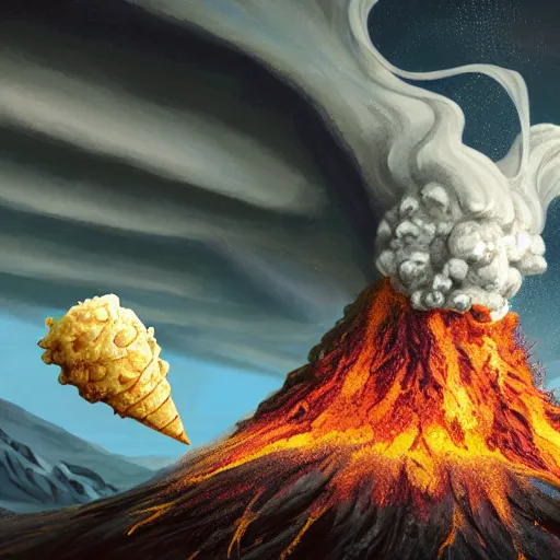 Prompt: Cthulhu in the foreground eating a vanilla ice cream cone. exploding volcano is hit by meteor in the background, by Philipp A. Urlich and H. R. Geiger and H. P. Lovecraft, fantasy, intricate, elegant, highly detailed, digital painting, artstation, blender, unreal engine 5, octane render, smooth, sharp focus, illustration