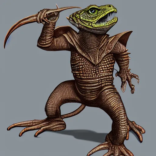 Image similar to lizard wearing rogue armor, Lizardman thief, D&D, digital painting, highly detailed, concept armor, sharp focus