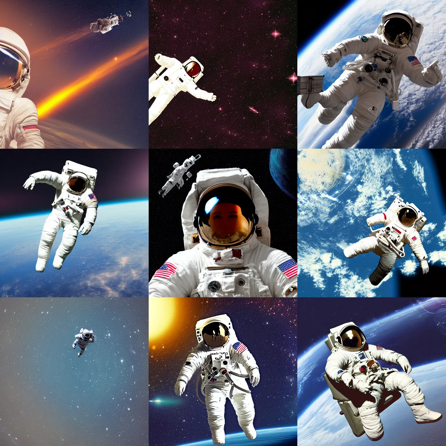 Prompt: an astronaut drifting in space into nothingness