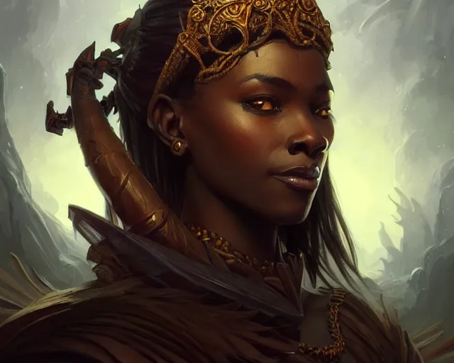 Prompt: ugandan king, deep focus, d & d, fantasy, intricate, elegant, highly detailed, digital painting, artstation, concept art, matte, sharp focus, illustration, dark fantasy style art, hearthstone, art by artgerm and greg rutkowski and alphonse mucha