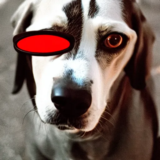 Image similar to photo of a hound dog with red eyes, vintage camera