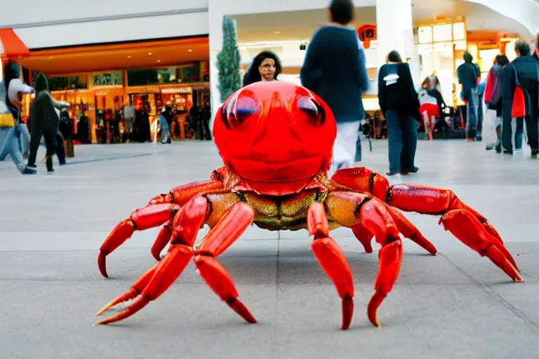 Image similar to woman dressed up like a cute crab, in 2 0 0 2, at a mall, street style, royalcore, low - light photograph, photography by tyler mitchell