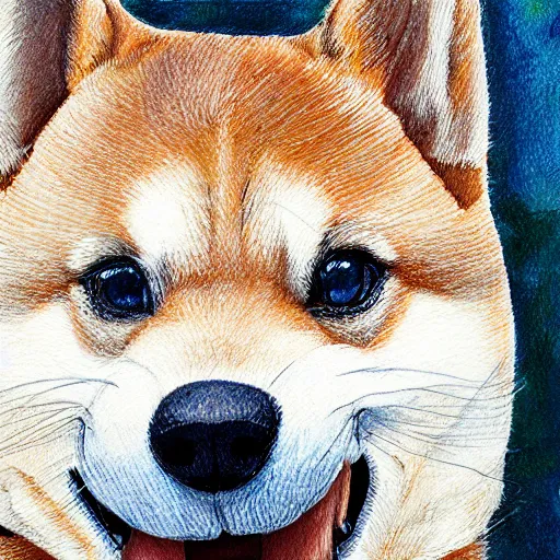 Prompt: beautiful detailed painting of a shiba inu eating a taco