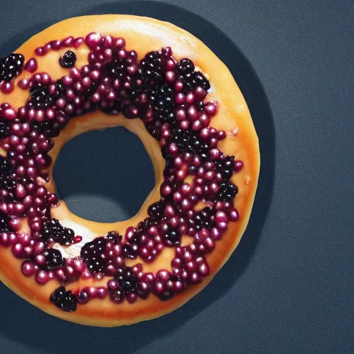 Prompt: Perfectly circular donut!!!!! in the style and shape of a blackberry!!!!!!, trending on artstation, 4k, 8k, professional photography, overhead shot, 35mm lens