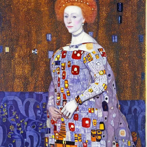 Prompt: Gustav Klimt painting of Elizabeth I. of England